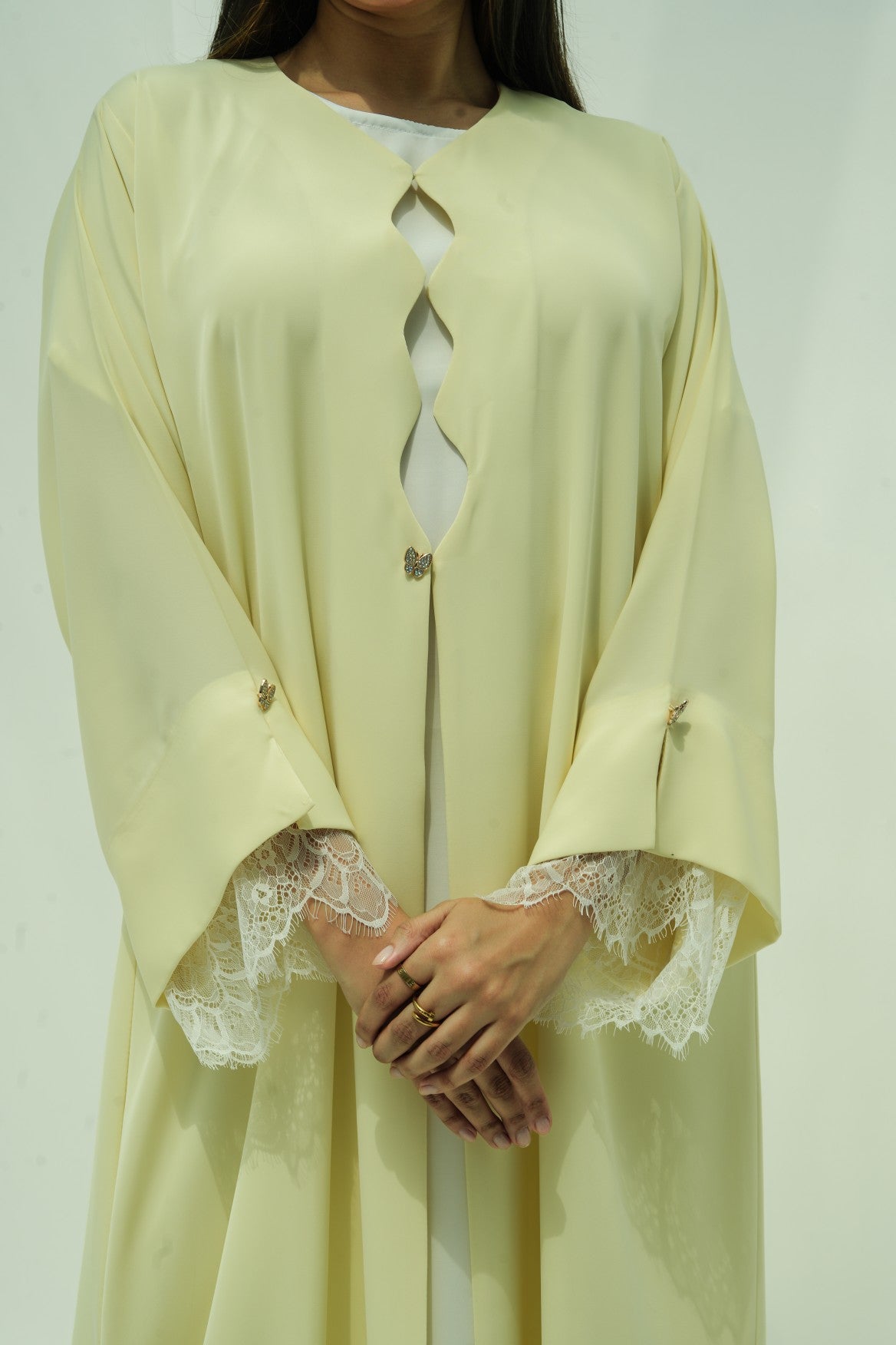 Lemon Pearl Lace Abaya