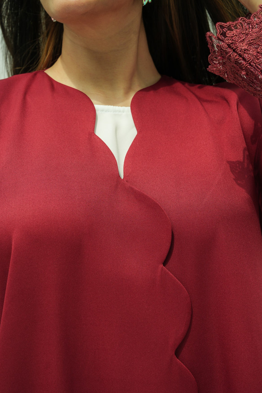 Burgundy Rose Lace Abaya