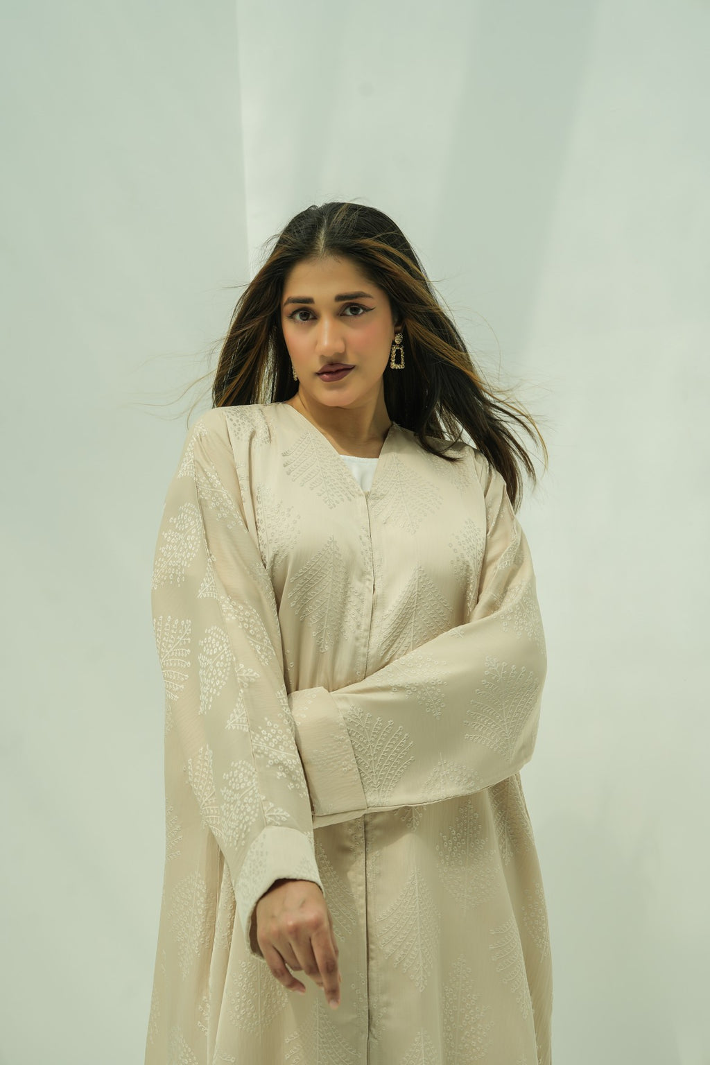 Ivory Embroidered Elegance Abaya