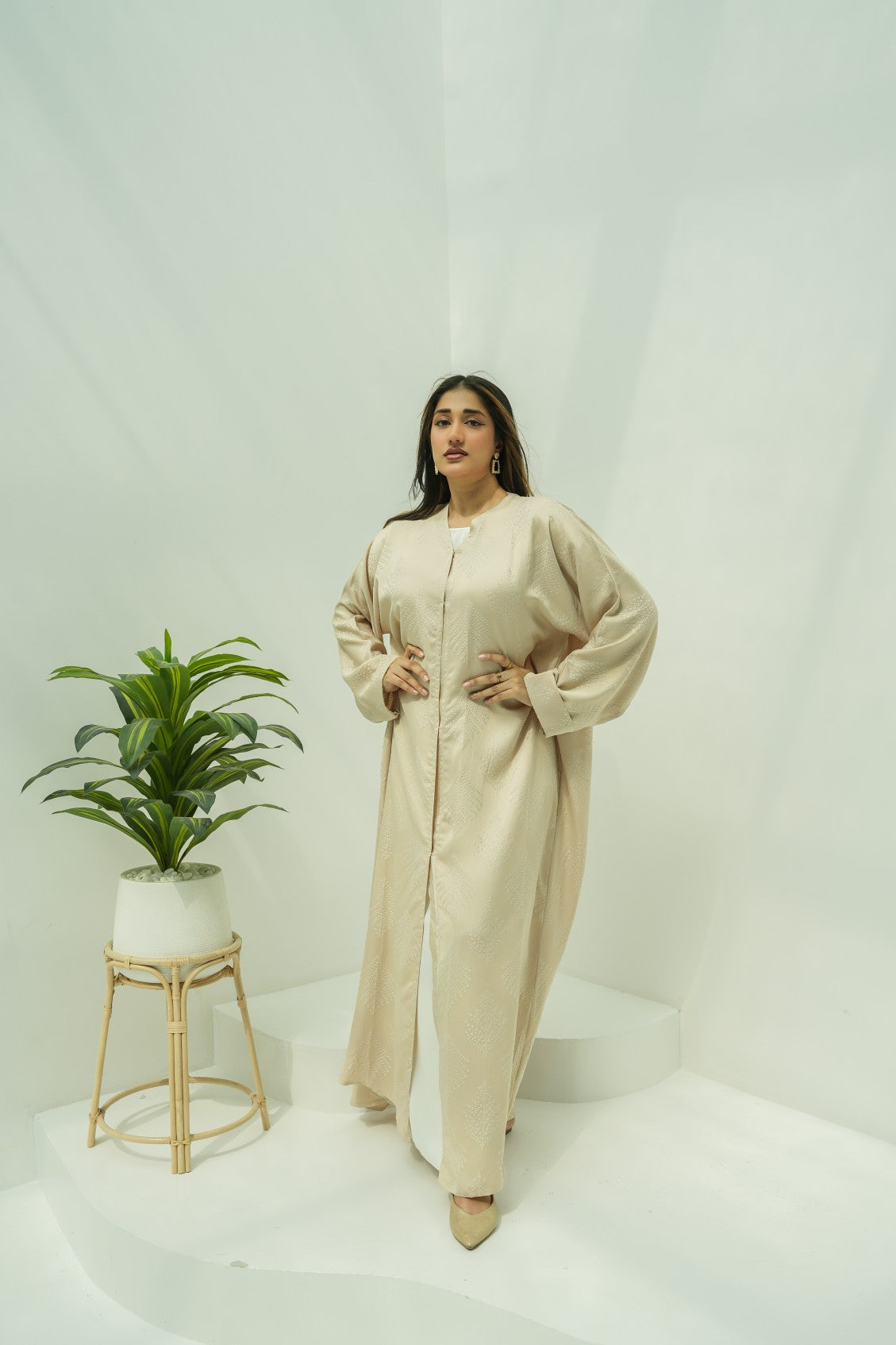 Ivory Embroidered Elegance Abaya