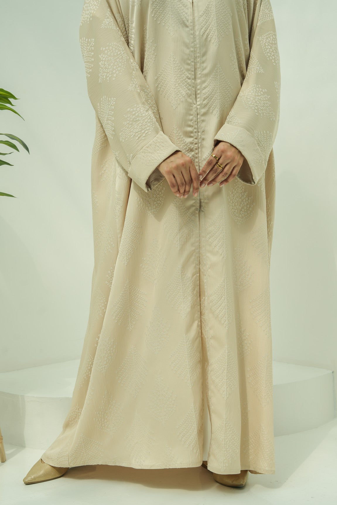 Ivory Embroidered Elegance Abaya