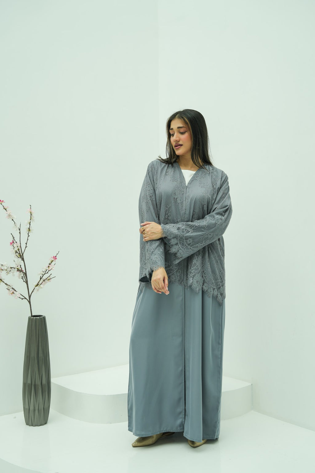 Silver Mist Lace Abaya
