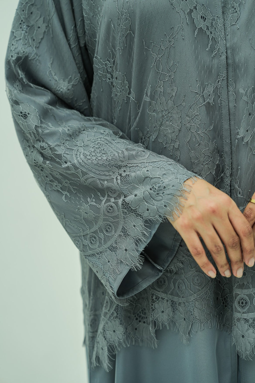Silver Mist Lace Abaya