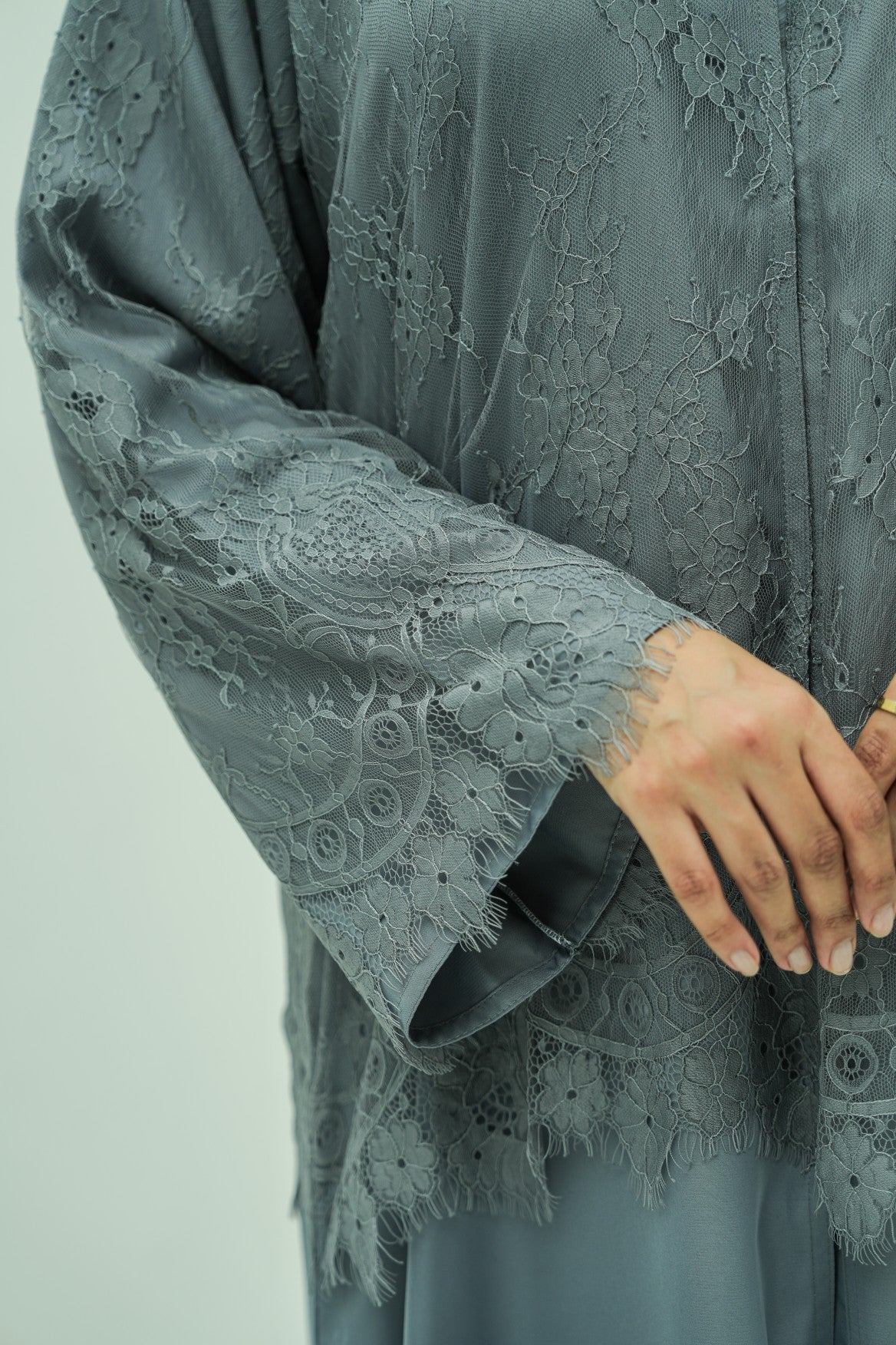 Silver Mist Lace Abaya