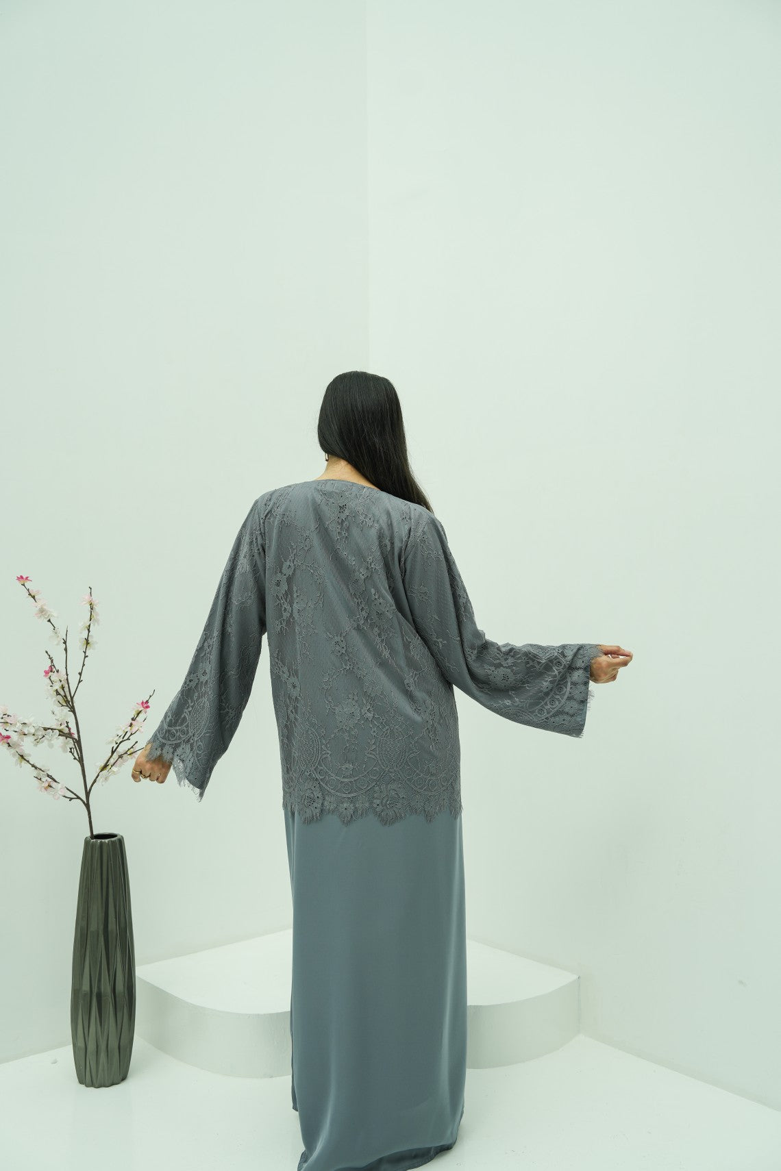 Silver Mist Lace Abaya