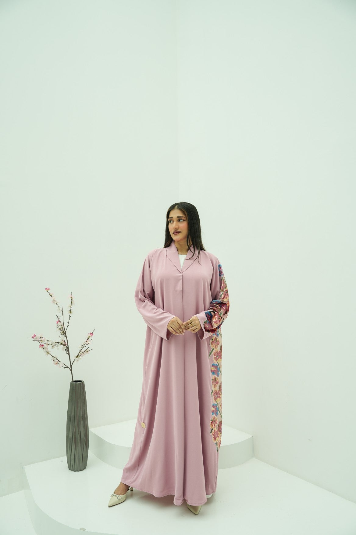 Blush Blossom Embroidered Abaya
