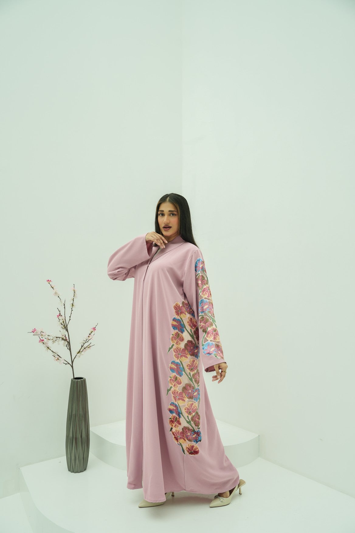 Blush Blossom Embroidered Abaya