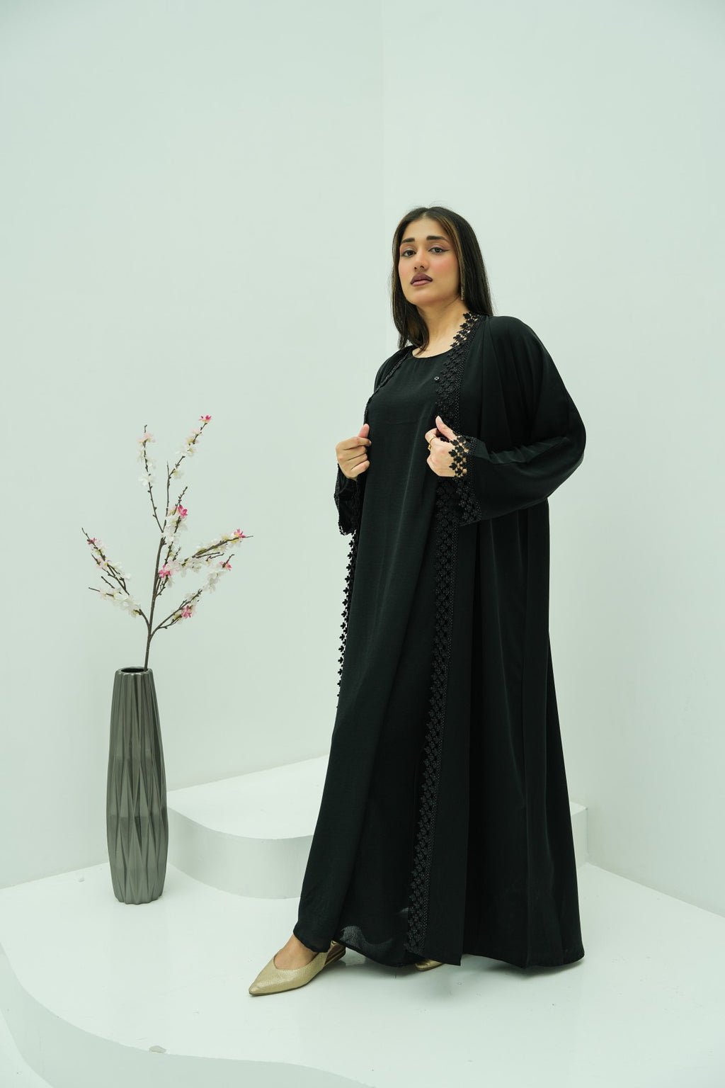 Midnight Lace Elegance Abaya