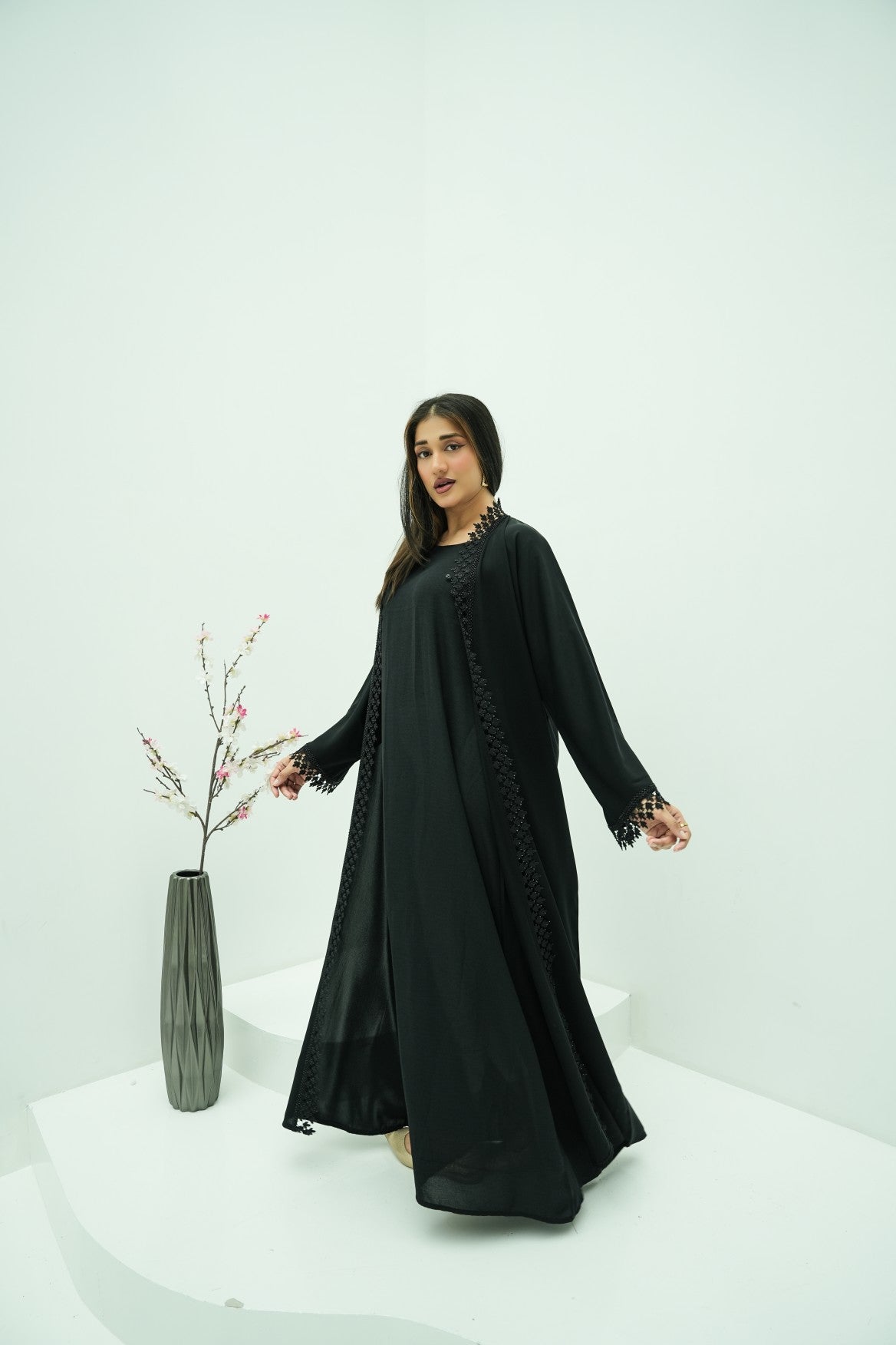 Midnight Lace Elegance Abaya