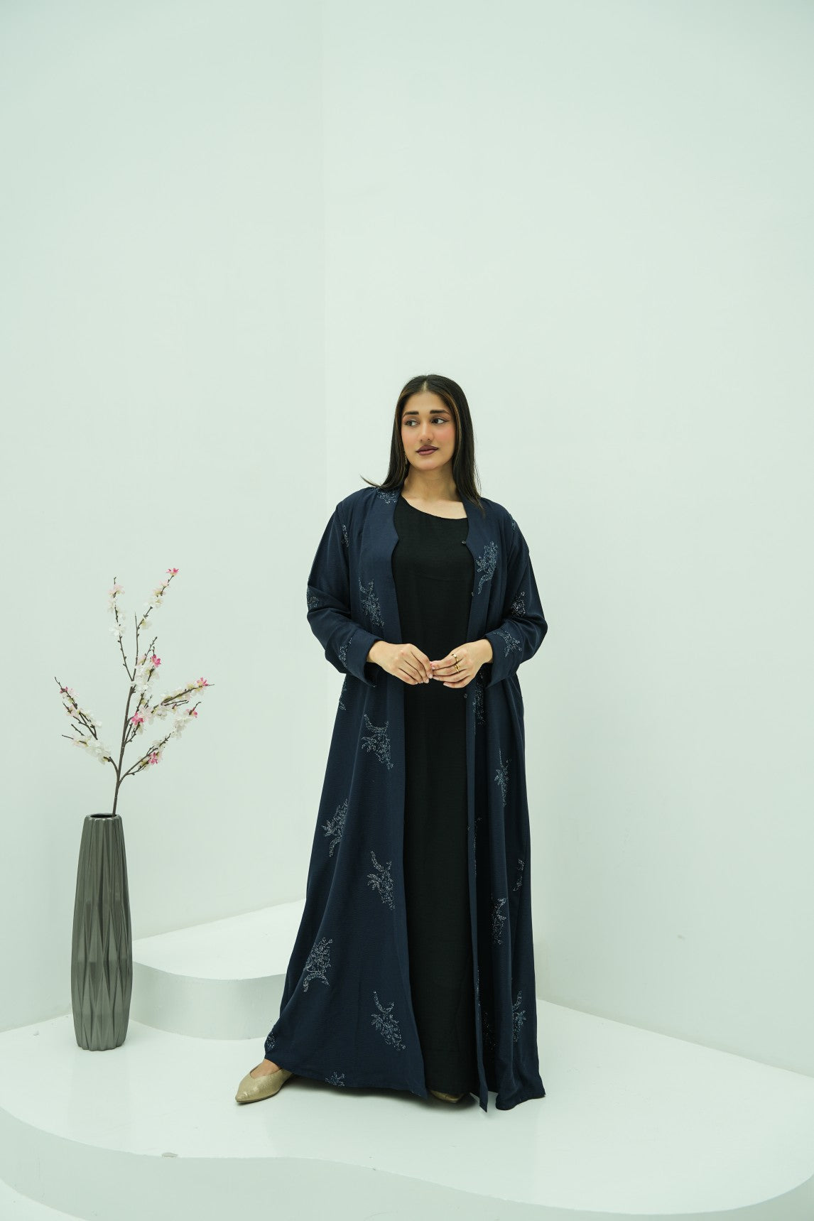 Navy Blossom Embroidered Abaya