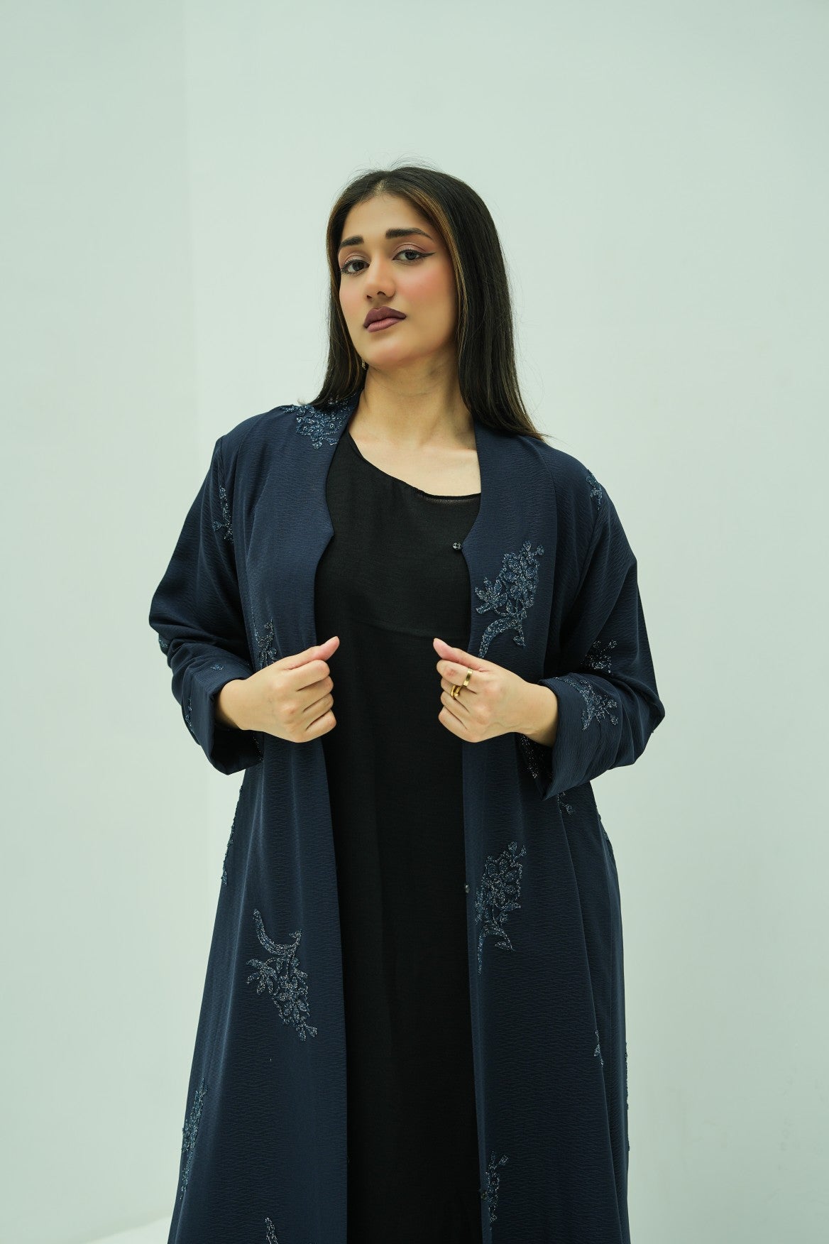 Navy Blossom Embroidered Abaya