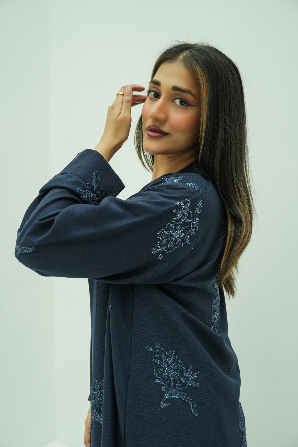 Navy Blossom Embroidered Abaya