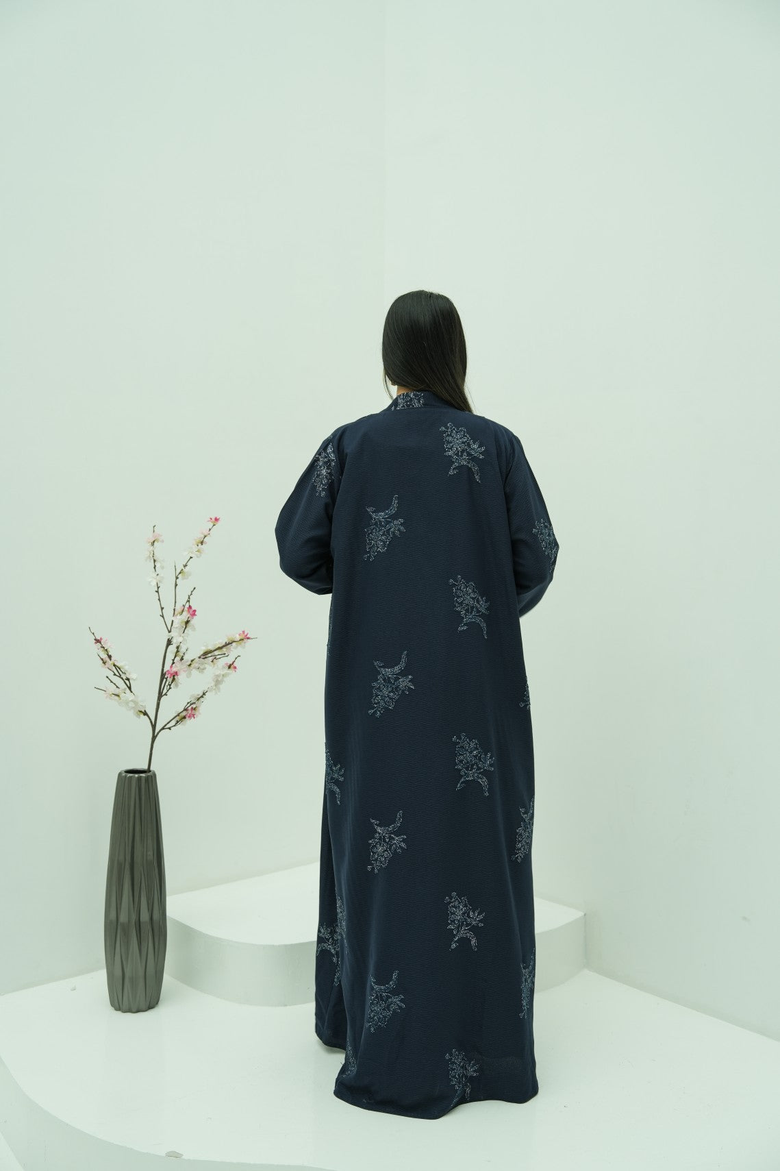 Navy Blossom Embroidered Abaya