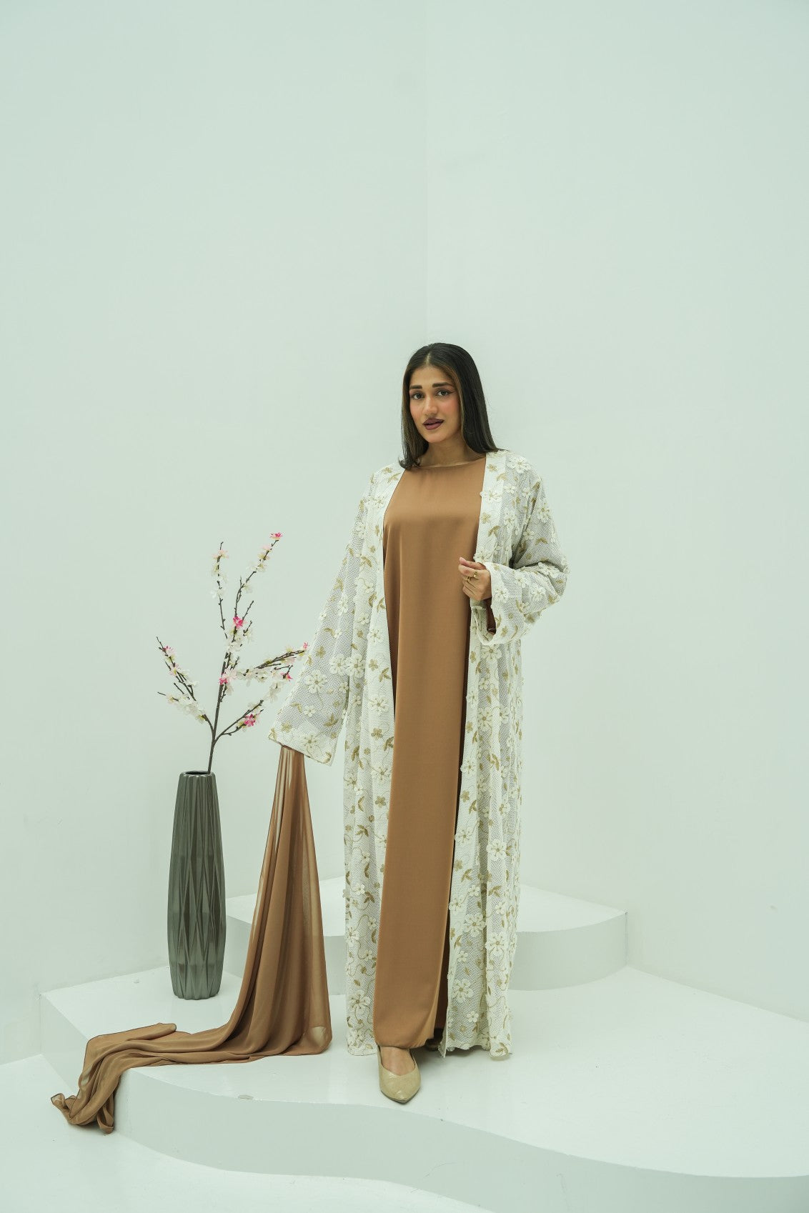 Cream Blossom Abaya